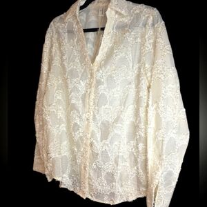 NWT Commense Jacquard Floral Collared Shirt women’s size M